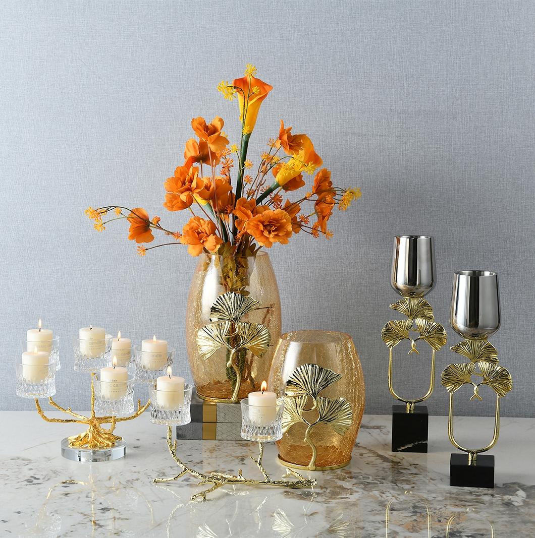 Rundecor New Arrivals – Golden Glass Vase & Premium Art Candle Holders