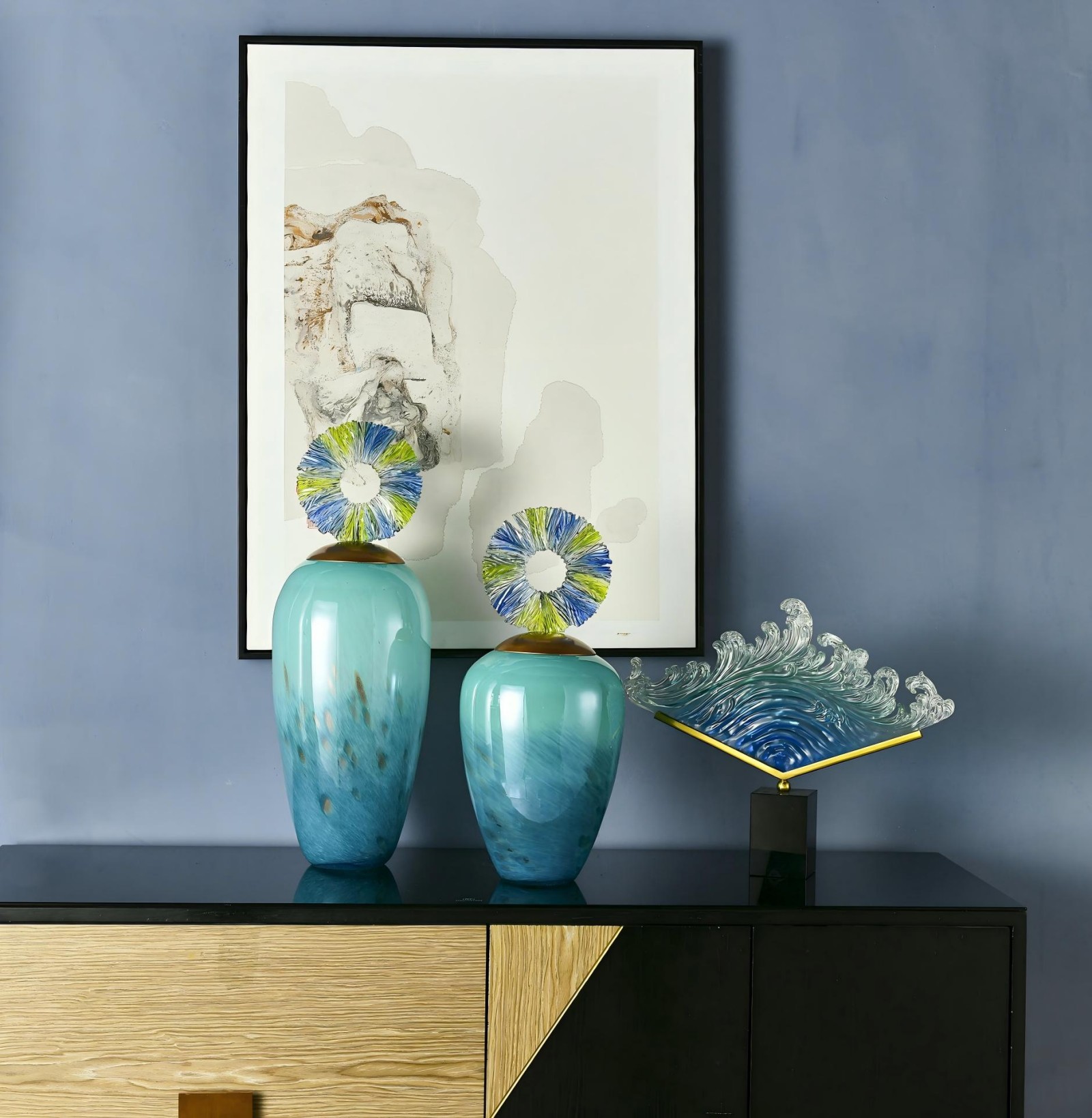 ​Rundecor New Arrivals Today: Teal Glass Vases & Triangular Wave Sculptures