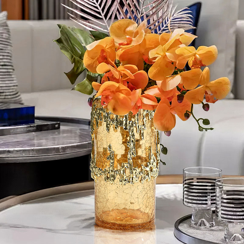 Golden crack luxury glass vase