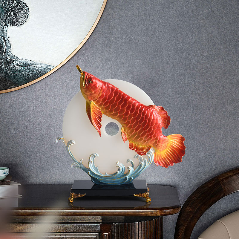 Golden Dragon Fish Metal Jade Ornament
