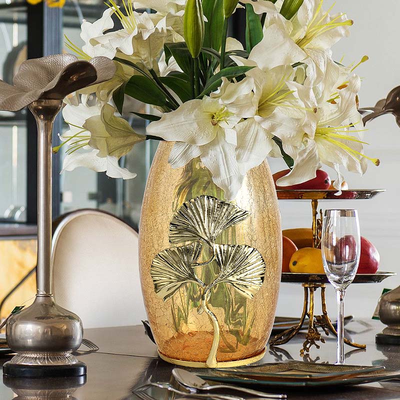 Golden ice crack glass vase