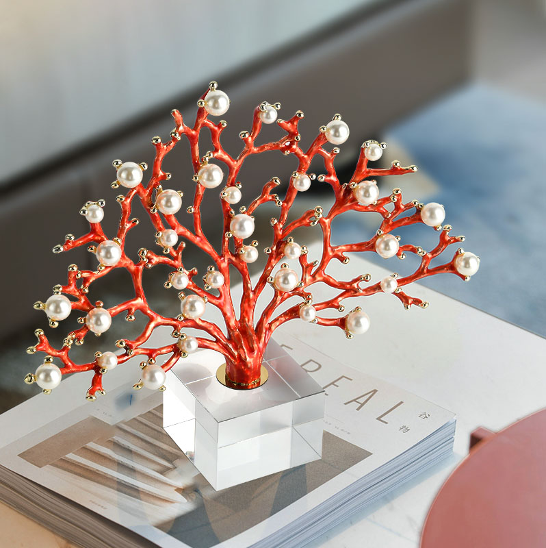 Metal Coral Pearl Crystal Ornament
