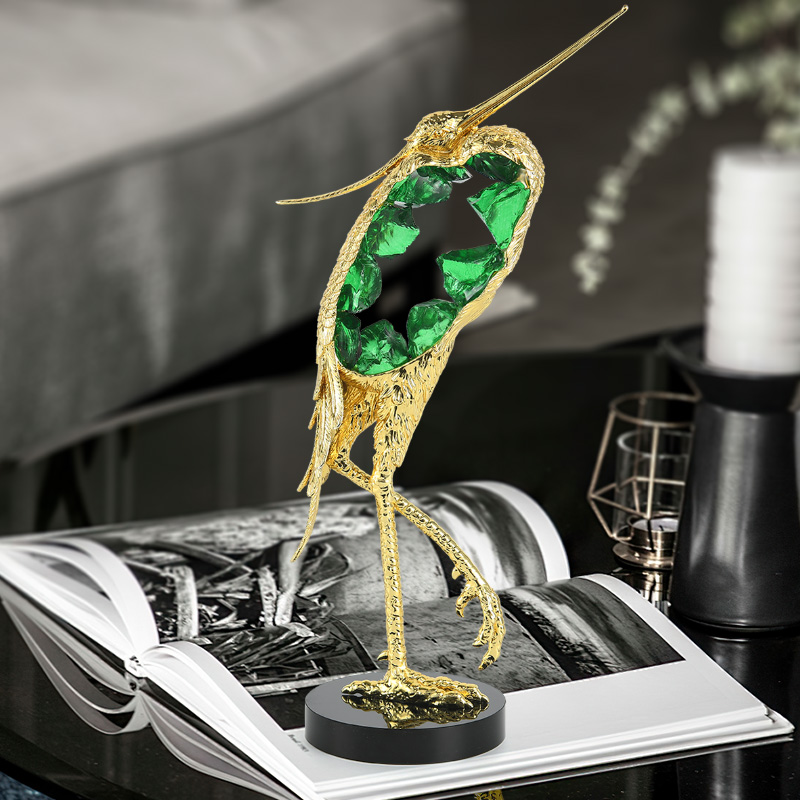 Metal Crane Green Crystal Ornament