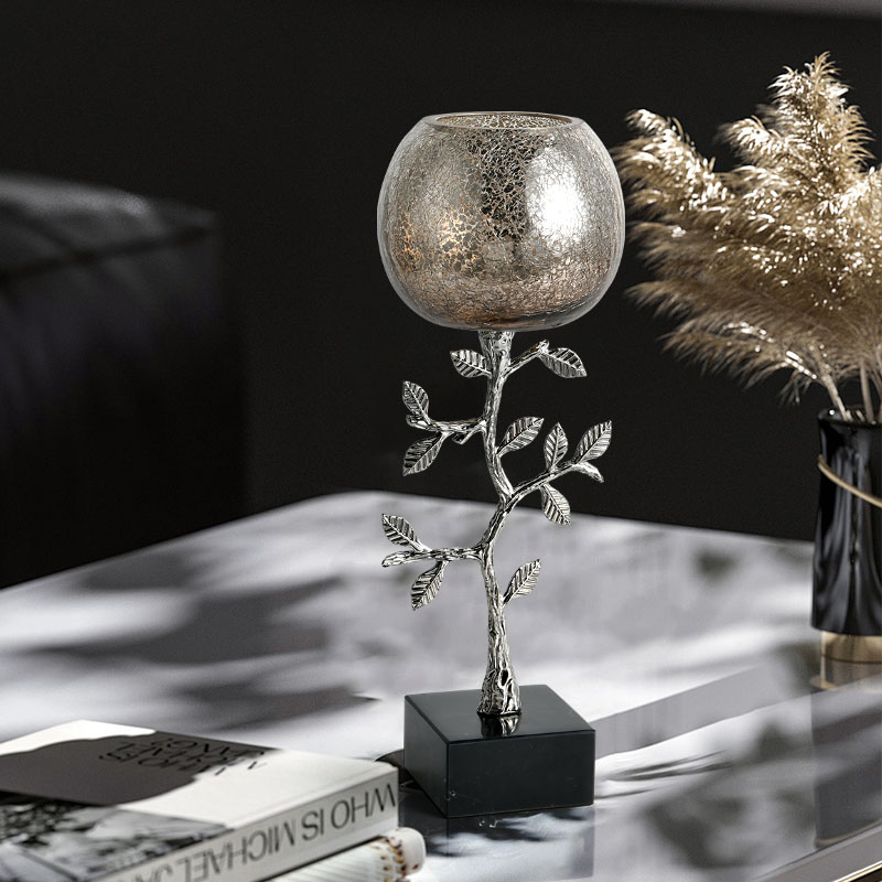 Silver glass tall candlestick